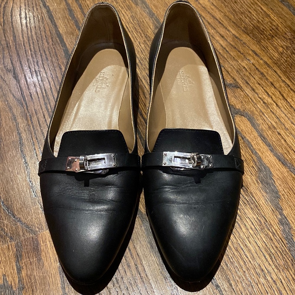 Black Hermes Kelly Buckle flat loafer